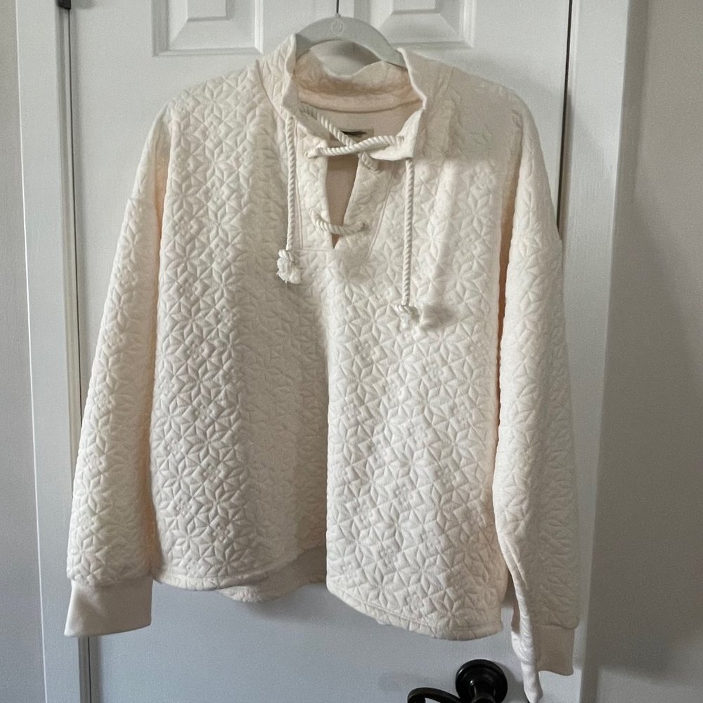 Madewell Quilted Ivory Pullover Sweater N1073 Size XL Extra Large New